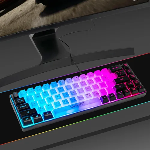 Vista 6 de CHONCHOW Teclado mini RGB 60% para juegos, 68 teclas, pequeño y compacto USB, con cable, arco iris, retroiluminado, teclado para juegos para Xbox