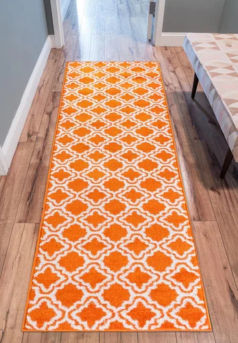 Vista 2 de Well Woven Kids StarBright Calipso - Alfombra de pasillo moderna geométrica enrejada naranja de 2 x 7 pies 3 pulgadas