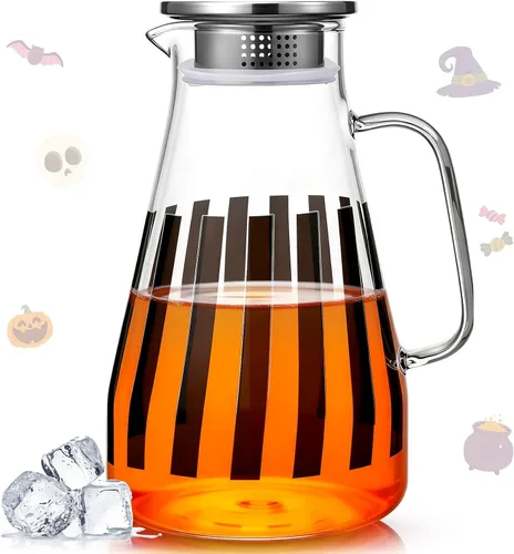 Domensi - Jarra de vidrio de 74 oz / 2200 ml con tapa, Jarra de agua con asas, Jarra de bebidas, Jarra de vidrio resistente al calor y al frío para