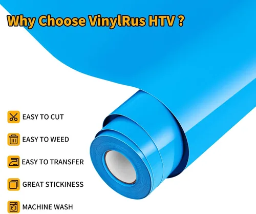 Vista 4 de VinylRus Vinilo de transferencia de calor, rollo de vinilo para planchar, 12 pulgadas x 20 pies, color azul cielo para camisas, vinilo HTV