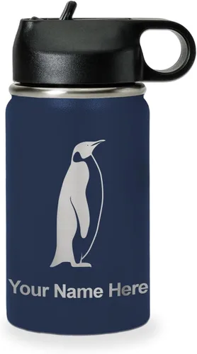 Vista 17 de LaserGram Botella de agua personalizada, pingüino, acero inoxidable de doble pared aislada al vacío con popote superior, regalo grabado