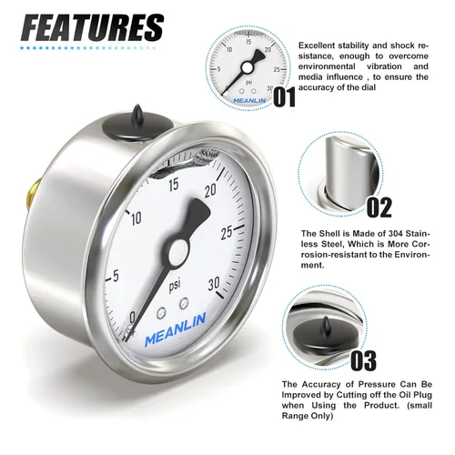 Vista 109 de MEANLIN MEASURE - Vacuómetro de presión de vacío de acero inoxidable, esfera con cara de 2.5 pulgadas, NPT de 1/8 de pulgada, montaje trasero