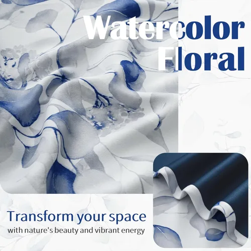 Vista 7 de Cortinas 100% opacas de 84 pulgadas de largo para dormitorio, cortinas estampadas florales azules para oscurecer la sala de estar, cortinas