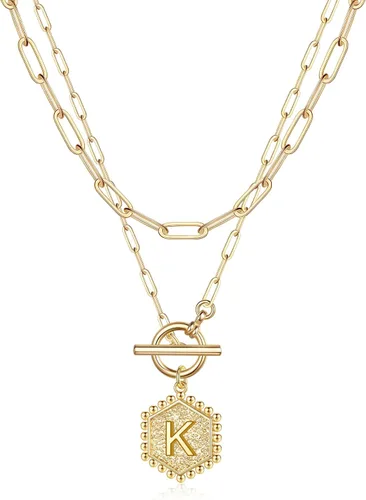 Vista 9 de IEFWELL - Collares de oro en capas para mujer - Collar de cadena de clip chapado en oro de 14 quilates, color oro rosa, con cierre de palanca Dorado
