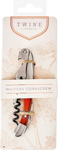 Vista 8 de Twine Sacacorchos de doble bisagra con abridor de botellas integrado y cortador de papel de aluminio, acero inoxidable duradero con mango de madera