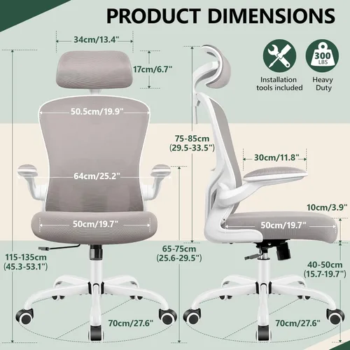 Vista 47 de FelixKing Silla de oficina ergonómica con reposacabezas, computadora de respaldo alto con soporte lumbar ajustable y ruedas, giratoria ejecutiva