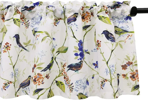 Vista 21 de VOGOL Cenefa de pájaro y bayas, decoración clásica de ventana de campo americano con estampado botánico, cortina de bolsillo para barra fácil
