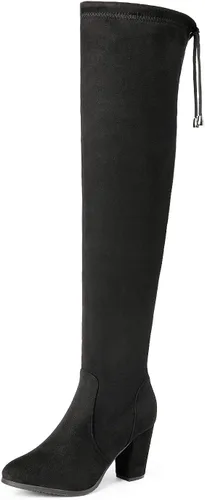 DREAM PAIRS - Botas de moda para mujer de caña alta sobre la rodilla, tacón de bloque medio, de piel sintético, botas largas y sexis