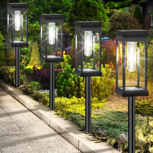 Vista 8 de BesLowe Luces solares para caminos al aire libre, paquete de 2 luces solares LED grandes para exteriores, impermeables, luces exteriores