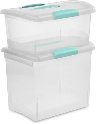 Vista 9 de Sterilite Paquete de 6 contenedores de almacenamiento apilables con tapa de pestillo, tamaño mediano, transparente
