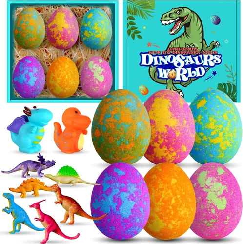 Aofmee Bombas de baño para niños con juguete de dinosaurio en el interior, rellenos de cesta de Pascua para niños pequeños, huevos de dinosaurio de