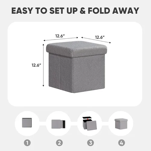 Vista 9 de PINPLUS Otomanas otomanas de almacenamiento con forma cuadrada con reposapiés de almacenamiento para sala de estar, asiento otomano Boucle para Gris