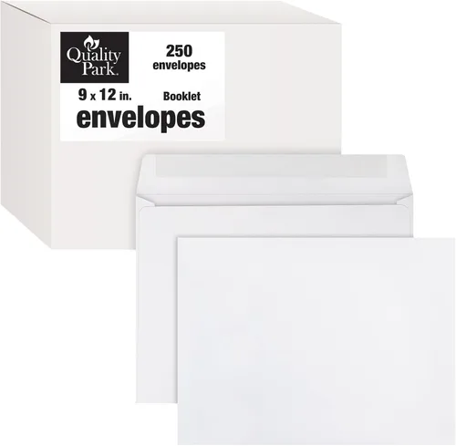 Quality Park 37682 - Sobre de folleto de lado abierto, engomado, blanco, 9 x 12, 250 por caja, (37682)