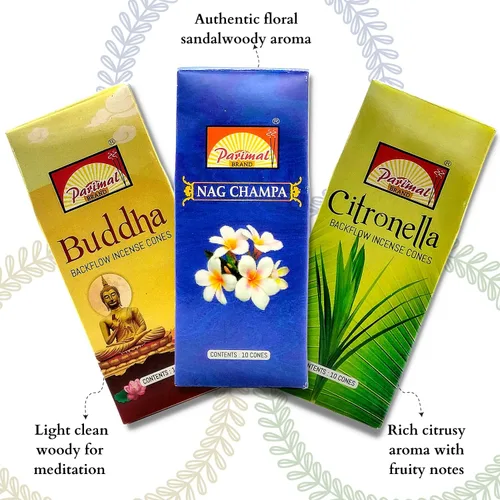 Vista 4 de Conos de incienso de reflujo para cascada, [mejorado] (10 variantes, 100 conos) Incienso de sangre de dragones, cono de incienso de lavanda, conos