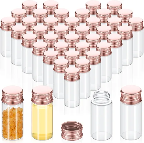 Vista 15 de Didaey 100 frascos pequeños transparentes para especias con tapas, mini botellas de vidrio con tapas de metal de aluminio, pequeños frascos