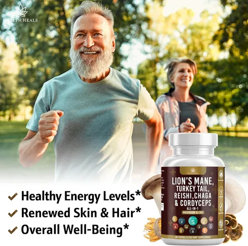 Vista 5 de Suplemento de hongos con cola de pavo de melena de león Reishi Cordyceps Chaga raíz de malvavisco - 120