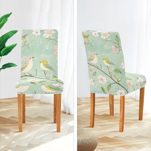 Vista 4 de Spring Pear Blossom Birds Green Decorative Chairs Covers for Ceremony Removable Dining Chairs Covers cubre sillas para comedor Set of 4