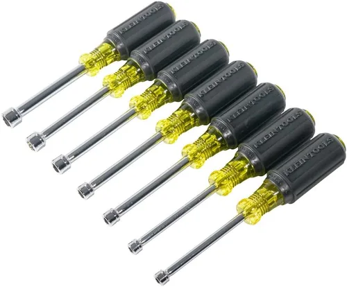 Vista 5 de Klein Tools 65160 Juego de herramientas, hecho en EE. UU., juego de tuercas métricas tamaños 5, 5.5, 6, 7, 8, 9 y 10 mm, ejes huecos cromados de 3