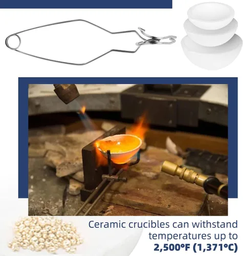 Vista 7 de Juego de 4 tazones de cerámica fundidos pequeños con diseño de crisol de cerámica fundida, oro y plata con pinzas para látigo, mango 2A