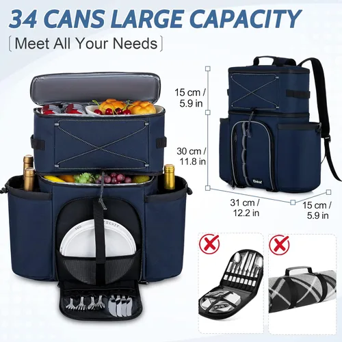 Vista 6 de Elviros Cooler Backpack, Insulated Leakproof Bag with Dual Compartments, Large Waterproof Cooler Bag for Men and Women Lightweight Lunch Backpack