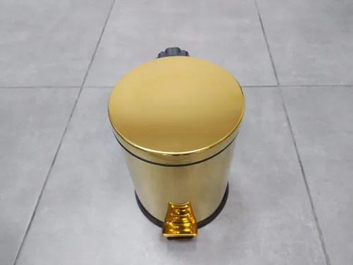 Vista 3 de Cubo de basura redondo con pedal de pie cesta de basura de acero inoxidable contenedor de basura para baño tocador dormitorio cocina sala