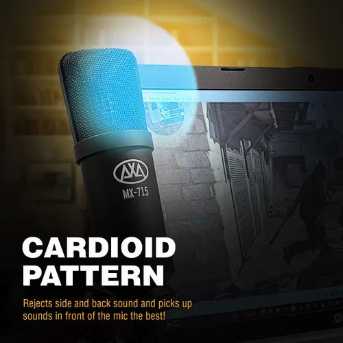 Vista 5 de AxcessAbles - Micrófono vocal de condensador USB con un cable de 5.5 pies, soporte de micrófono de escritorio y filtro pop Micrófono para cantar
