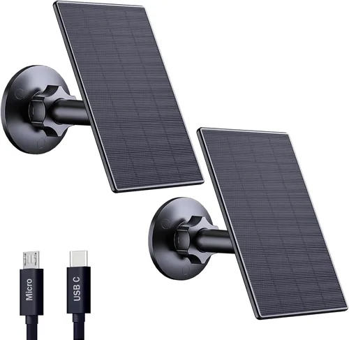 Zivif Panel solar de 2 W para cámaras de seguridad, cargador solar con puerto micro USB y USB-C para cámara de seguridad de batería recargable,