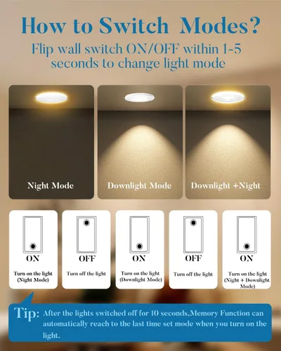 Vista 2 de Lightdot LED de 6 pulgadas empotrable con luz nocturna 1200LM 12W 120V regulable LED Downlight iluminación, 3000 K/4000 K/5000 K seleccionables