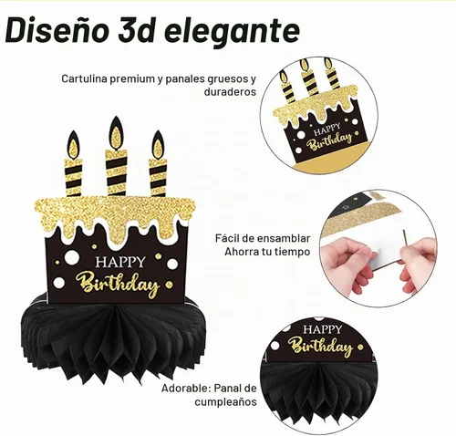 Vista 3 de 9 piezas de decoración de cumpleaños número 90 para centros de mesa de cumpleaños de 90 años para decoración de mesas, decoraciones de nido de abeja