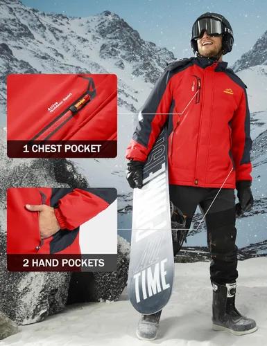 Vista 5 de MAGCOMSEN Chaqueta de invierno para hombre, resistente al agua, abrigo de nieve de forro polar cálido con capucha y múltiples bolsillos