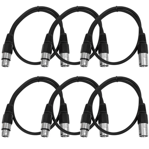 Vista 25 de Seismic Audio SAXLX-2Brown-Paquete de 6 cables de conexión XLR de 2 pies marrones - Cables de micrófono - Cables XLR macho a hembra - 2 pies