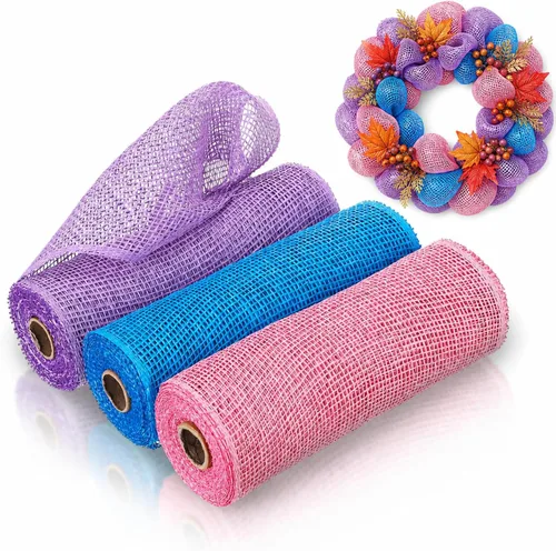 Vista 15 de 3 rollos de malla decorativa de arpillera de poli de 10 pulgadas de ancho, rollos de cinta de malla decorativa de poli para envolver, para Verde