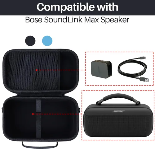 Vista 3 de Lebakort Funda rígida compatible con altavoz portátil Bose SoundLink Max, funda azul piedra Caja azul piedra