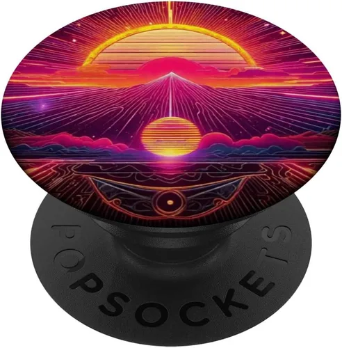 Vista 6 de Retro 80s Movie Synthwave Vaporwave Decor Hippie Sun Print PopSockets MagSafe PopGrip for iPhone