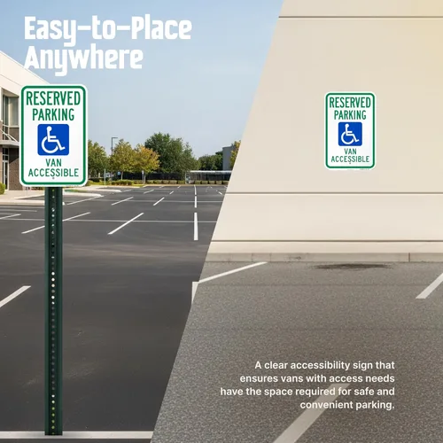 Vista 6 de SmartSign Letrero con texto en inglés "Reserved Parking Van Accessible" de 18 x 12 pulgadas, compuesto de aluminio de 0.079 in de grosor, agujeros