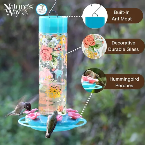 Vista 3 de Nature's Way Bird Products DGHF2 - Comedero decorativo de cristal para colibríes con peonía