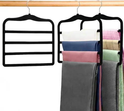 Vista 9 de Organizadores y almacenamiento de armario, perchas mágicas para pantalones que ahorran espacio, perchas para faldas de 4 niveles, perchas para jeans