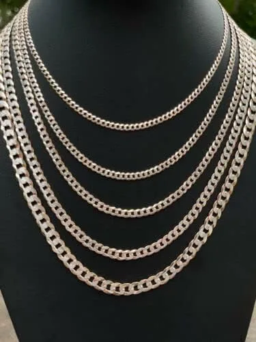 Miami - Cadena de eslabones cubanos chapada en oro rosa de 14 quilates con corte de plata 925 de 0.315in, collar de 30 pulgadas