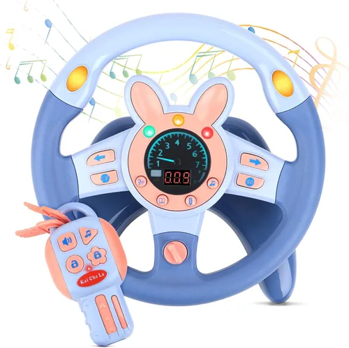 deAO Juguete de volante para niños con llave, luces de música simulada