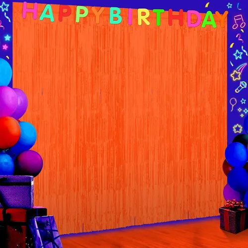 Vista 11 de Pack de 6 Cortinas de 1 m x 2 m con Flecos de Aluminio para Graduación, Cortinas de Oropel Metálico en Oro Negro, Tiras de Papel de Aluminio