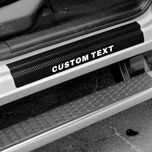 Vista 10 de Accesorios de Coche con Texto Personalizado Placa de Umbral de Puerta de Fibra de Carbono Protector de Entrada de Puerta Auto Escudo Anti-Arañazos