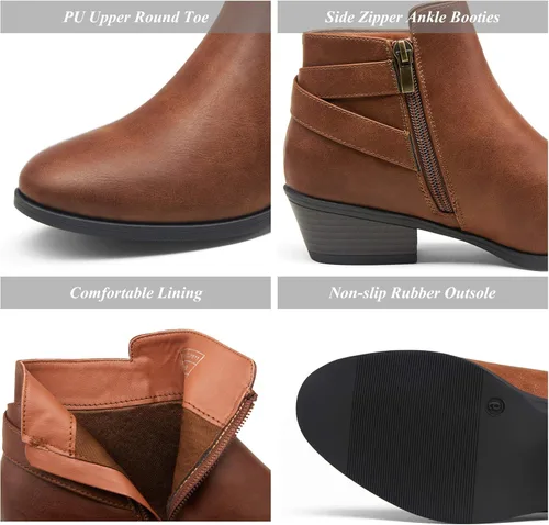 Vista 5 de VEPOSE botas al tobillo para mujer con tacón bajo y grueso, con perforaciones, botas de vaquero