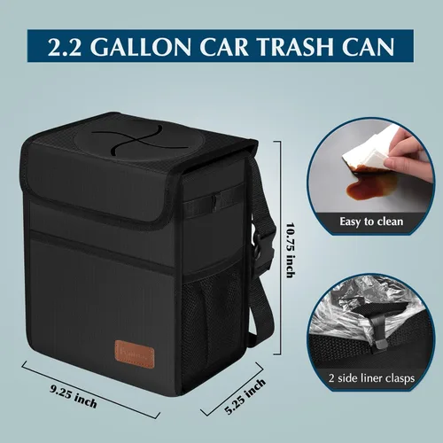 Vista 2 de Basurero para automóvil, bolsa de basura impermeable, con tapa, para asiento delantero de SUV, multiusos, para colgar en reposacabezas, plegable
