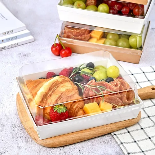 Vista 5 de Ocmoiy Cajas de charcutería de 7 x 5 pulgadas con tapas transparentes, paquete de 50 cajas de papel para panadería con ventana, recipientes