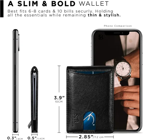 Vista 6 de SERMAN BRANDS RFID Blocking Slim Bifold Genuine Leather Minimalist Front Pocket Wallets for Men with Money Clip Thin Mens