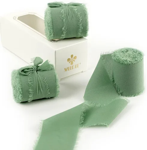 Vista 28 de MEEDEE Cinta de gasa azul oscuro de 2 pulgadas, cinta deshilachada de gasa azul polvoriento para manualidades, cintas de gasa de seda para envolver