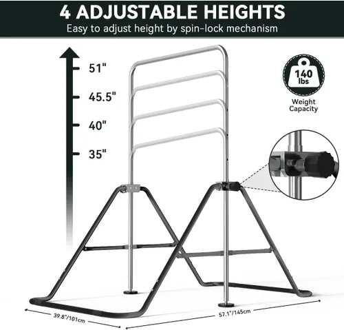 Vista 2 de FBSPORT Gymnastics Bar for Kids, Adjustable Height Gymnastic Horizontal Bars,Junior Training Bar Children Folding Training Monkey Bars for Home Using