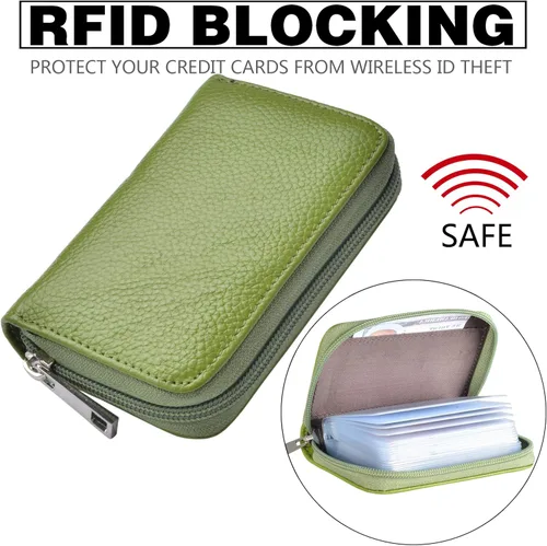 Vista 4 de Easyoulife billetera para tarjetas de crédito de cuero auténtico con espacio para 26 tarjetas