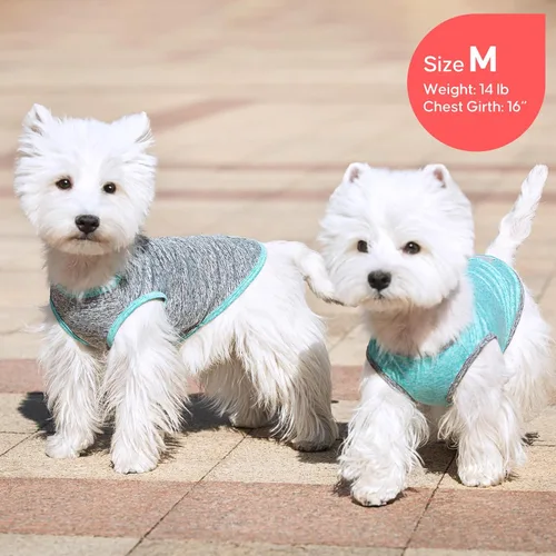 Vista 7 de KYEESE Paquete de 2 camisas para perro, protección solar, de secado rápido, suaves, elásticas para mascotas con etiqueta reflectante, camiseta sin