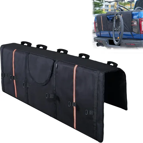 Vista 11 de Amooca - Almohadilla para puerta trasera de camioneta para bicicletas de montaña, con 2 bolsillos para herramientas, de 42" de ancho para 4